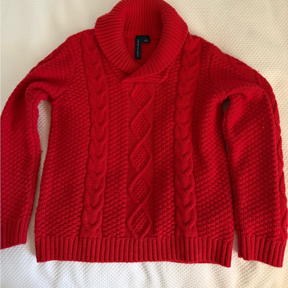 Boys size 4 red Janie and jack Cable Knit Shawl Sweater